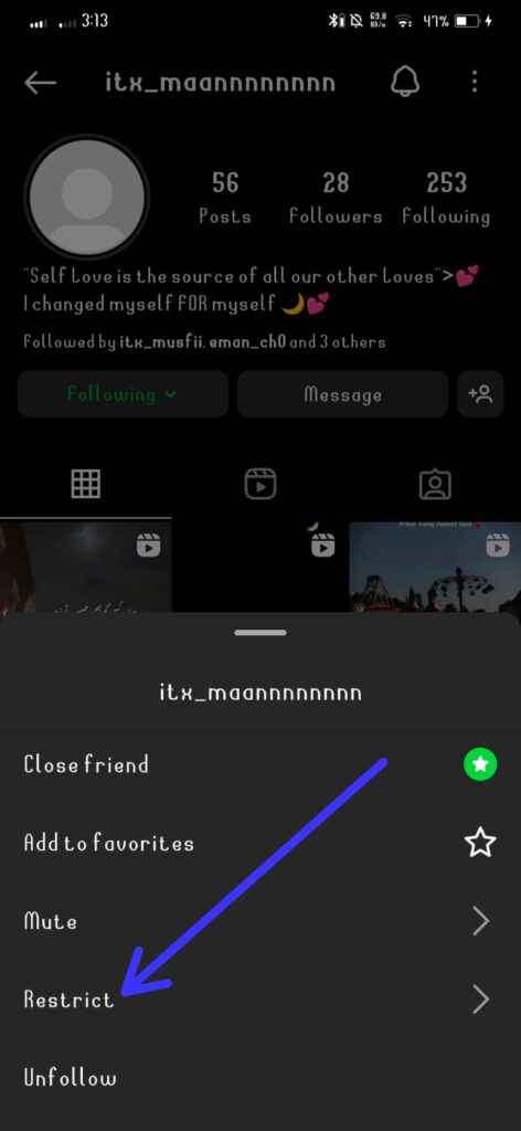 How to restrict someone on instagram?